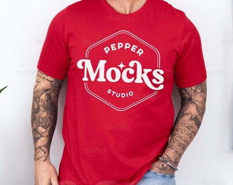 Red Bella Canvas 3001 T-Shirt Mockup | Real Male Model (Digital Download)