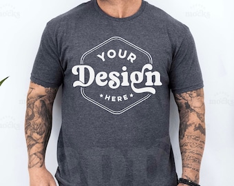 Mens Gildan 64000 Dark Heather T-Shirt Mockup | XL (Digital Download)