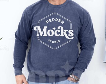 Mockup denim sweater | Comfort Colors 1566, heren (digitale download)