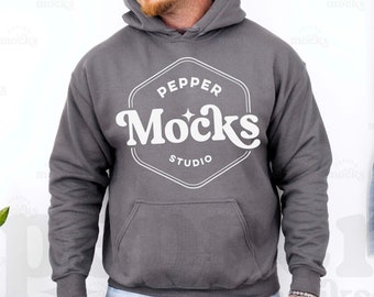 Gildan 18500 houtskoolgrijs mockup met capuchon | Herensweater (digitale download)