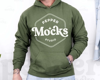 Gildan 18500 Military Green Hoodie Mockup (Digital Download)