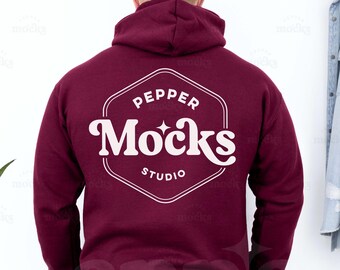 Gildan 18500 Maroon Hoodie Mockup | Back View (Digital Download)