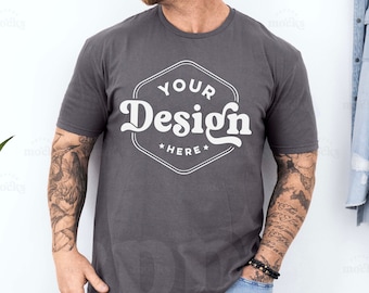 Gildan 64000 Charcoal T-Shirt Mockup / Uomo XL (Download digitale)