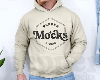 Gildan 18500 Sand Hoodie Mockup | Herren Sweatshirt (Digitaler Download)