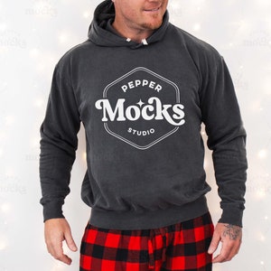 Comfort Colors 1467 Pepper Hoodie Mockup | 1467 Mens Hooded Sweatshirt Mock-up | Real Male Model Mock | Simple Aesthetic Mens Christmas  POD