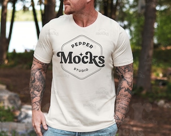 Bella Canvas 3001 Natural T-Shirt Mockup | Real Male Model (Digital Download)