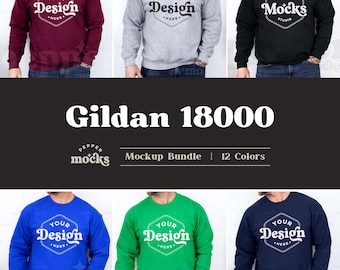 Gildan 18000 Sweatshirt Mockup Bundle | Mens Crewneck, 12 Colors (Digital Download)