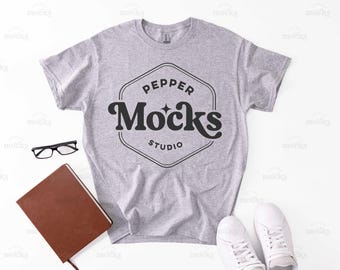 Gildan 5000 Sport Grey T-Shirt Mockup | Flat-Lay Dad Mock (Digital Download)