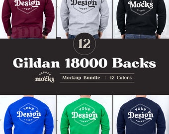 Gildan 18000 Sweatshirt Back Mockup Bundle | Mens Crewneck (Digital Download)