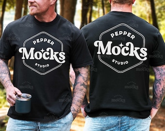 Comfort Colors C1717 Black Tshirt Mockup | 1717 Mens Black T-shirt Mock-up | Real Model Mock | Simple Outdoor Male Nature | Front Back View