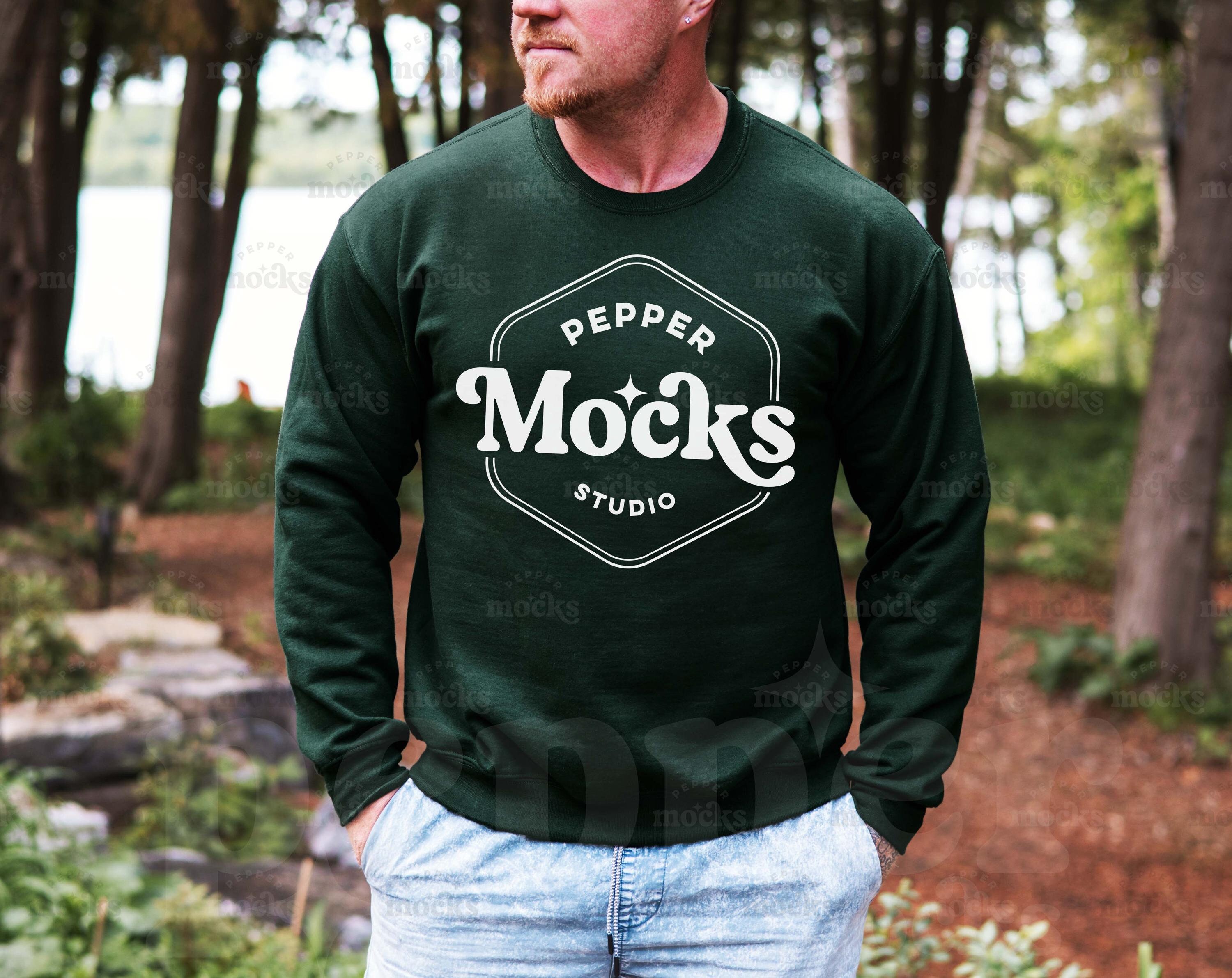 Forest Green Gildan 18000 Crewneck Sweatshirt Mockup | Mens