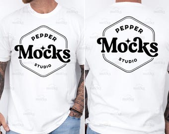 Mockup T-shirt met comfortkleuren wit | Voor- en achterkant heren (digitale download)