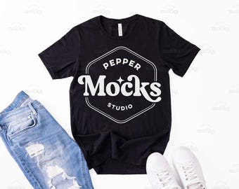 Bella Canvas 3001 Black T-shirt Mockup | Flat-Lay Mock-up (Digital Download)