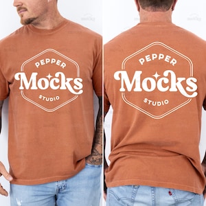 Comfort Colors C1717 Yam Tshirt Split View Mockup | 1717 Mens Orange T-shirt Mock-up | Real Model Mock | Simple Basic Male Front Back