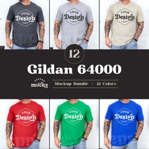 Gildan 64000 T-shirt Mockup Bundel | Modelbundel G640 T-shirt heren | Mockup echt menselijk model | Basic eenvoudig Gildan 64000-shirtmodel heren
