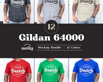 Gildan 64000 T-Shirt Mockup Bundle | Male G640 Tshirt Mock-up Bundle | Real Human Model Mockup | Mens Basic Simple Gildan 64000 Shirt Mock