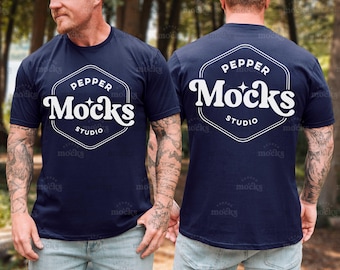Marineblauw Gildan 64000 T-shirtmodel | Voor- en achterkant, heren (digitale download)