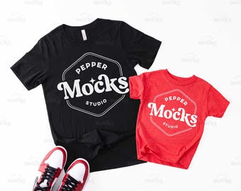 Maqueta Bella Canvas 3001: Camiseta infantil rojo jaspeado, camiseta negra (descarga digital)
