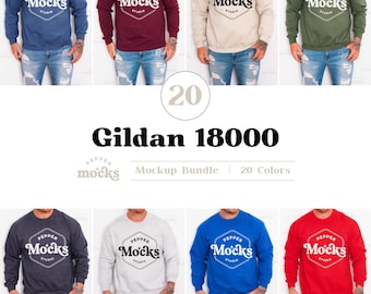 Zestaw makiet bluzy Gildan 18000 | Sweter męski, 20 kolorów (do pobrania cyfrowego)