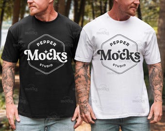 Gildan 64000 T-Shirt Mockup | Mens Black & White (Digital Download)