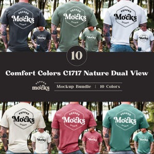 Maqueta de camiseta de vista doble Comfort Colors C1717, paquete de maquetas de camisetas C1717, maqueta de modelo masculino real, para exteriores, para hombre, naturaleza, otoño y verano