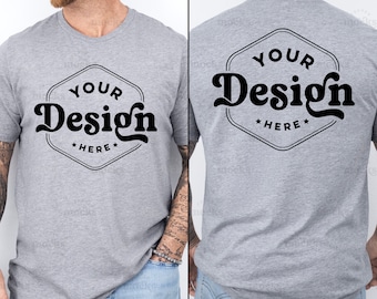 Bella Canvas 3001 Athletic Heather Front and Back View Tshirt Mockup | 3001 Mens Grey T-shirt Mock-up | Real Model Mock | Simple Aesthetic