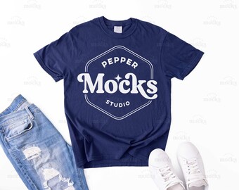 True Navy Comfort Colors T-Shirt Mockup | C1717 Flatlay (Digital Download)