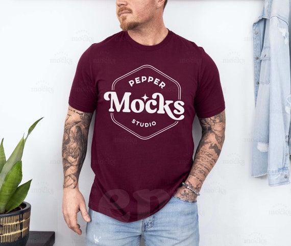 Bella Canvas 3001 Maroon T-Shirt Mockup | Real Model (Digital Download)
