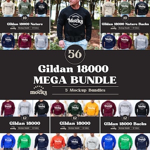 Gildan 18000 Sweatshirt Mockup Bundle | Male Model, Boho Colors (Digital Download)