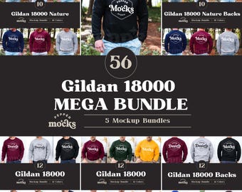 Gildan 18000 Sweatshirt Mockup Bundle | Male Model, Boho Colors (Digital Download)