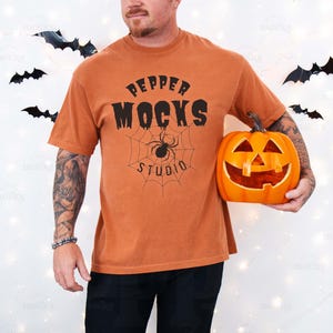 Comfort Colors C1717 Yam T-Shirt Mockup | Mens Orange Tshirt Mock-up | Real Male Human Model Mock | Casual Aesthetic Halloween Pumpkin Photo