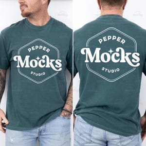 Comfort Colors C1717 Blue Spruce Tshirt Split View Mockup | 1717 Mens Green T-shirt Mock-up | Real Model Mock | Simple Aesthetic Front Back