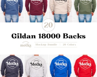 Gildan 18000 Sweatshirt Mockup Bundle | Back View, 20 Colors (Digital Download)
