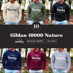 Gildan 18000 mockup-sweater met ronde hals | G180-trui mock-upbundel | Mockup echt mannelijk model | Heren Outdoors Natuur Herfst Zomer POD