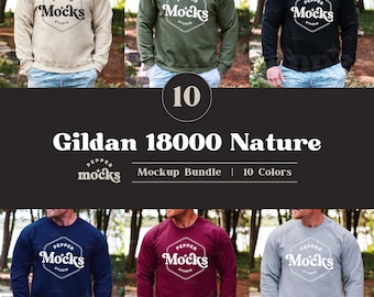 Zestaw makiet bluzy Gildan 18000 | Model męski, 10 kolorów (do pobrania cyfrowego)
