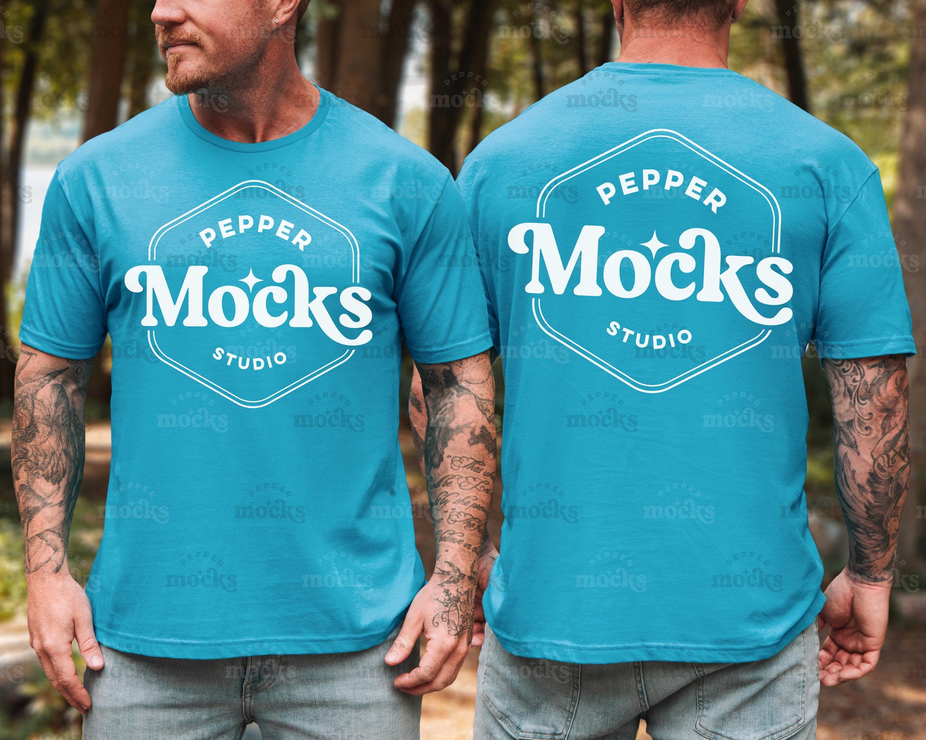 Gildan 64000 Tropical Blue T-shirt Mockup | Mens Front & Back