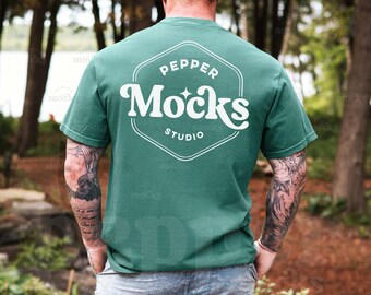 Comfort Colors 1717 Green T-Shirt Back Mockup | Mens Real Model (Digital Download)