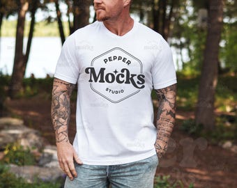 Bella Canvas 3001 White T-Shirt Mockup | Male Model (Digital Download)