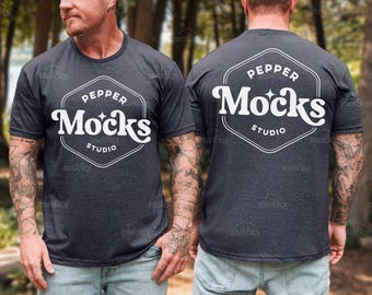 Dark Heather Gildan 64000 T-Shirt Mockup | Front & Back View (Digital Download)