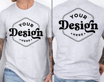 Mockup T-shirt Bella Canvas 3001 Ash | Voor- en achteraanzicht (digitale download)