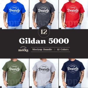 Mockupbundel Gildan 5000 T-shirt | Modelbundel G500-t-shirt heren heren | Mockup echt menselijk model | Eenvoudig eenvoudig Gildan 5000-model voor heren