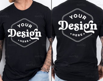 Bella Canvas 3001 Black Front and Back View Tshirt Mockup | 3001 Mens T-shirt Mock-up | Real Model Mock | Simple Aesthetic Mens Split View