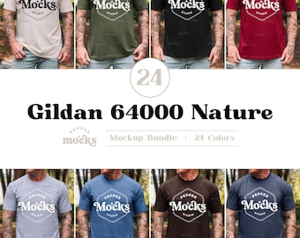 Zestaw makiet koszulek Gildan 64000 | Prawdziwy model męski, Outdoor Nature (produkt cyfrowy)