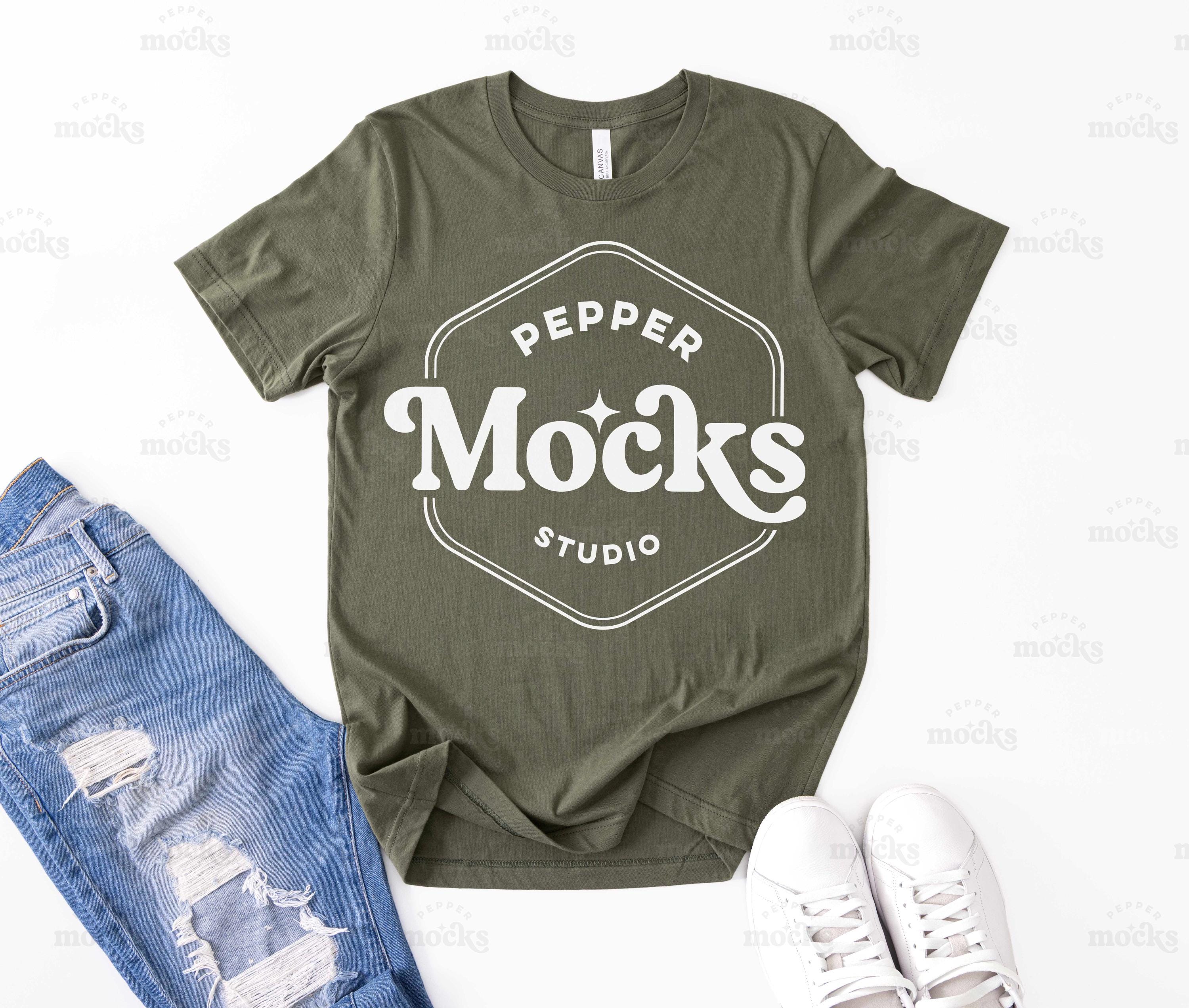 Bella Canvas 3001 Military Green T-shirt Mockup | BC3001 Flat-Lay Tshirt Mock-up | Male Flatlay | Mens Basic Neutral Simple Mock | Aesthetic