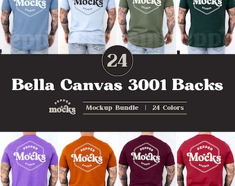 Zestaw makiet pleców koszulki Bella Canvas 3001 | 24 kolory (do pobrania cyfrowego)