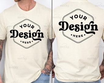 Bella Canvas 3001 Mockup | Naturalny T-shirt, przód i tył (pobranie cyfrowe)