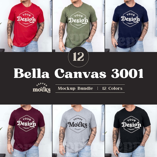 Bella Canvas 3001 T-Shirt Mockup Bundle | Male BC3001 TShirt Mock-up Bundle | Echtes Modell Mockup | Mens Basic Bella Canvas 3001 Mock