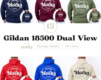 Gildan 18500 Hoodie Mockup Bundle | Mens Dual View (Digital Download)