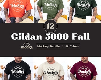 Gildan 5000 Fall T-Shirt Mockup Bundle | Male Model (Digital Download)