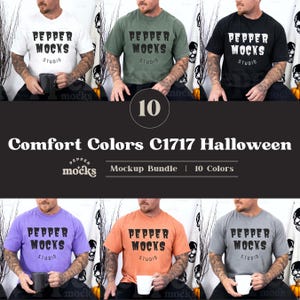 Lot de maquettes de t-shirt d'Halloween Comfort Colors C1717 | Lot de maquettes de t-shirts pour hommes | Maquette de vrai modèle humain masculin | Basique Simple Halloween d'automne